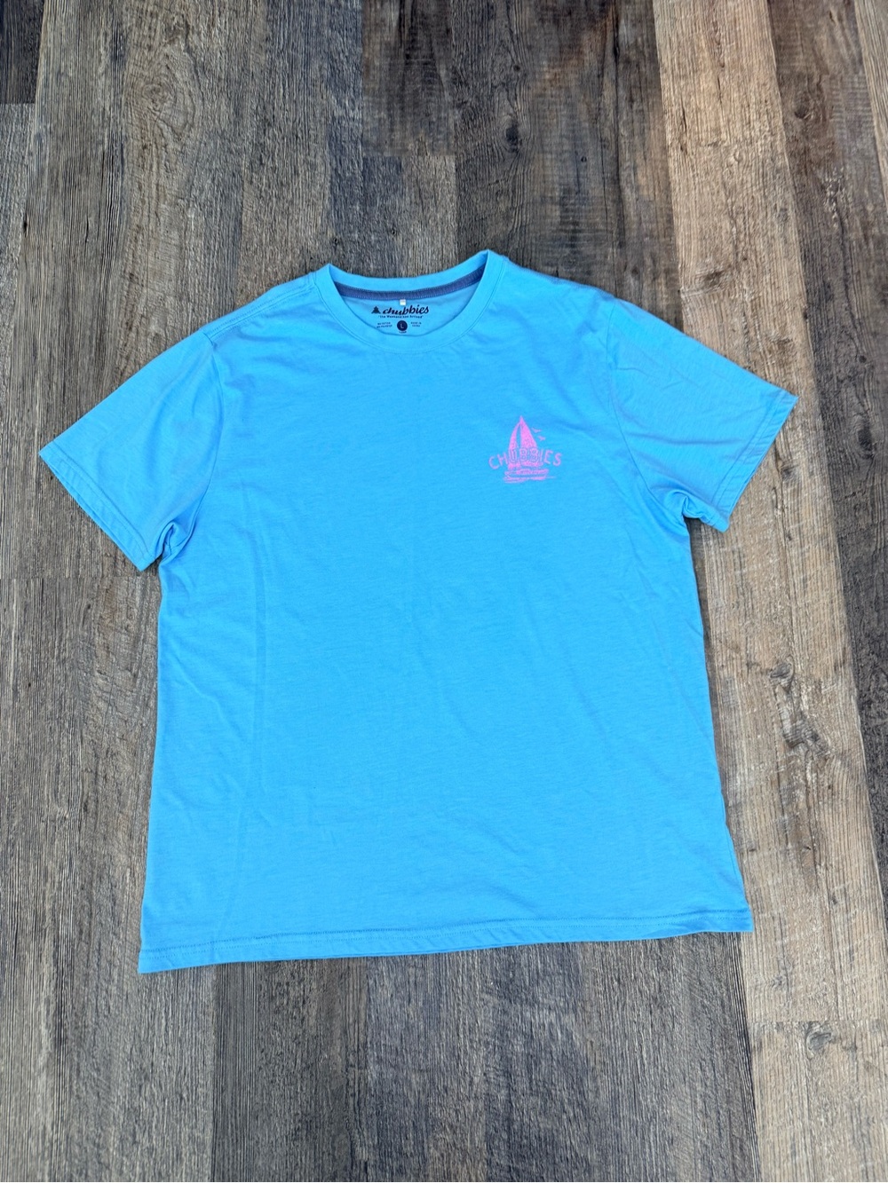 Chubbies Men's Light Blue Short Sleeve Logo Tee Size Large Soft Lightweight
